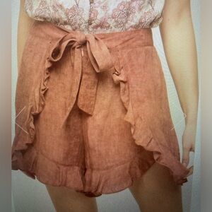 Mystree S Rayon Ruffle Shorts with front zip and tie.